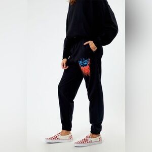 BOYS LIE Sweatpants Size Small Womens "Don't Ask" Black Flames Cherub Y2K